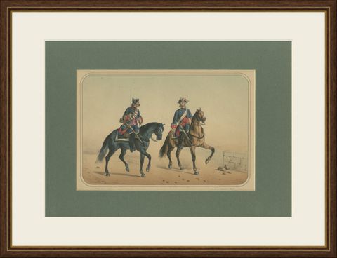 Spanish Cavalry Lithograph by José Rubio y Villegas: Mounted Dragoons, 1861, shown framed