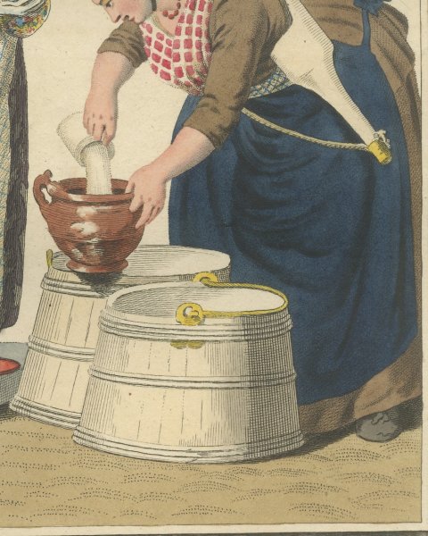 Milk Measuring at the Door, Dutch Costume Print, Maaskamp, 1811, close-up 3