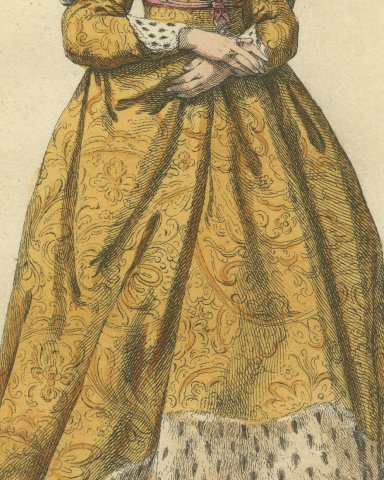 Elizabeth of York, Queen to Henry VII in 1490, Jefferys Costume Plate, 1757, close-up 2