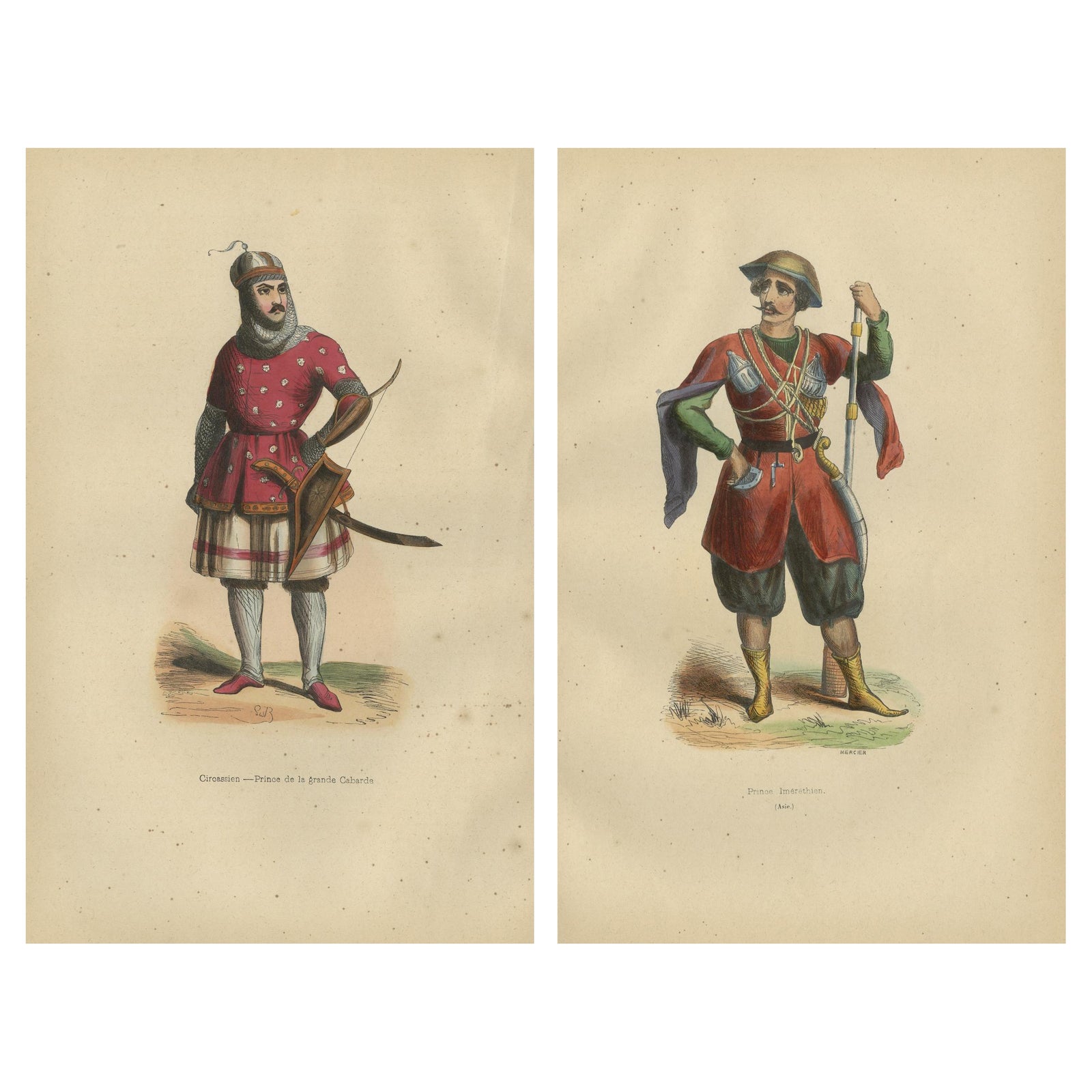 Circassian and Imeretian Princes in Traditional Attire, 1844 Lithographs