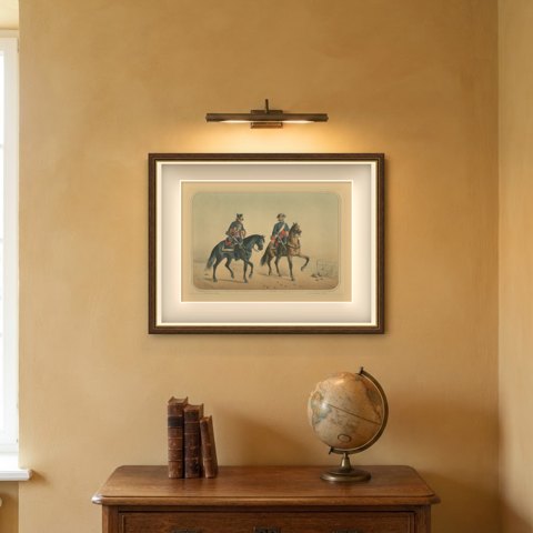 Two Spanish Cavalrymen in Tricorns, Lithograph by Villegas, Madrid, 1861, shown framed on a wall