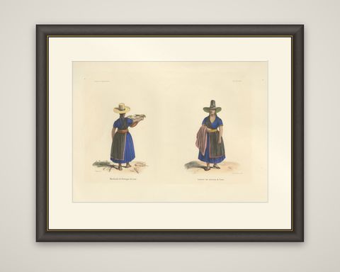 Peruvian Women of Lima, Cheese Seller and Regional Costume, Original 1841, shown framed