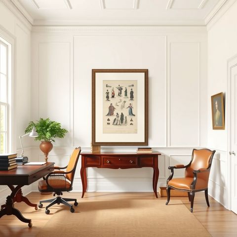 Antique Costume Print Including Costumes of Greece, Spain, Peru and Others, shown framed in a room