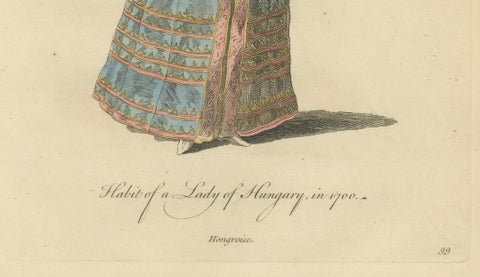 Hungarian Gentleman & Lady Costume Engravings, Hand-Colored Pair, 1749, close-up 5