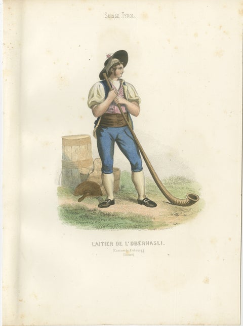 Four Antique Alpine Trades & Folk Costume Engravings, Switzerland & Tyrol, 1850, view 4