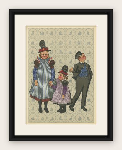 Charming Sunday Dress of Huizen Children, Late 19th-Century Dutch Costume, shown framed