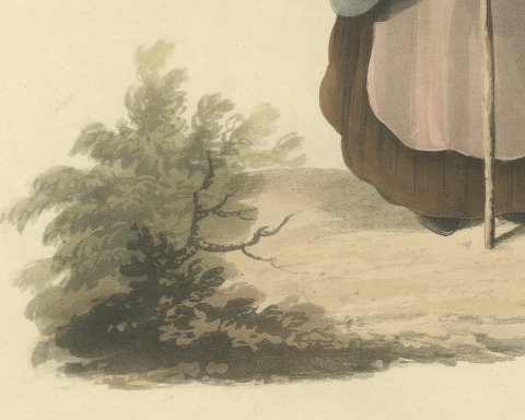 Woman near Antwerp, Flemish Dress, Antique Ackermann Print, 1817, close-up 3