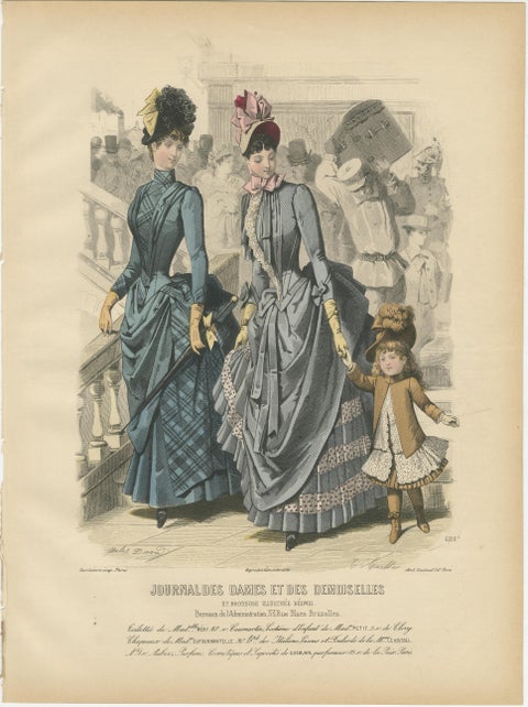 Set of 3 Antique French Fashion Plates, Paris Ladies & Children Scenes, c.1880, view 2