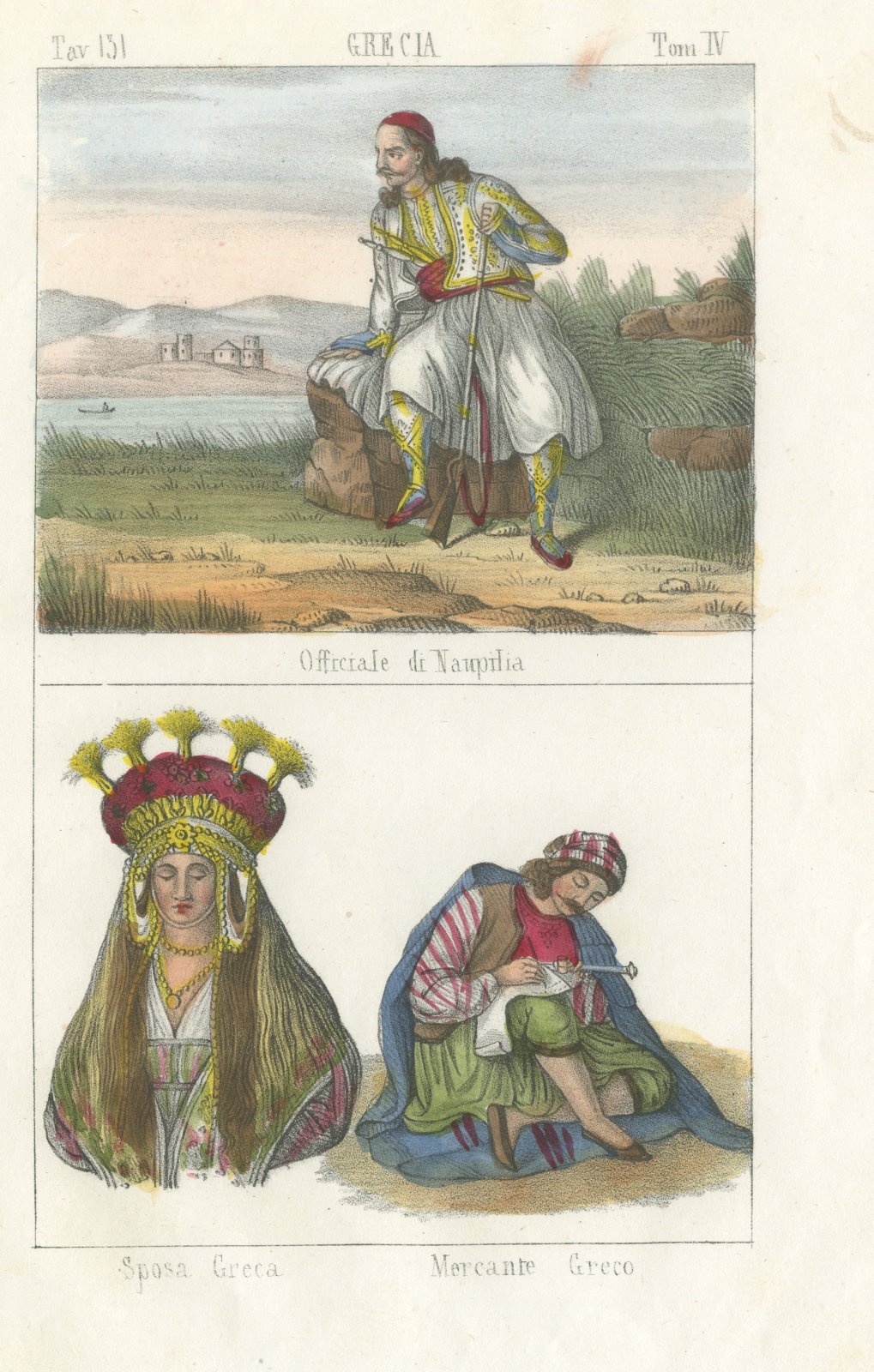 Officer of Nauplia with a Greek Bride and a Greek Merchant, Lithograph, 1842