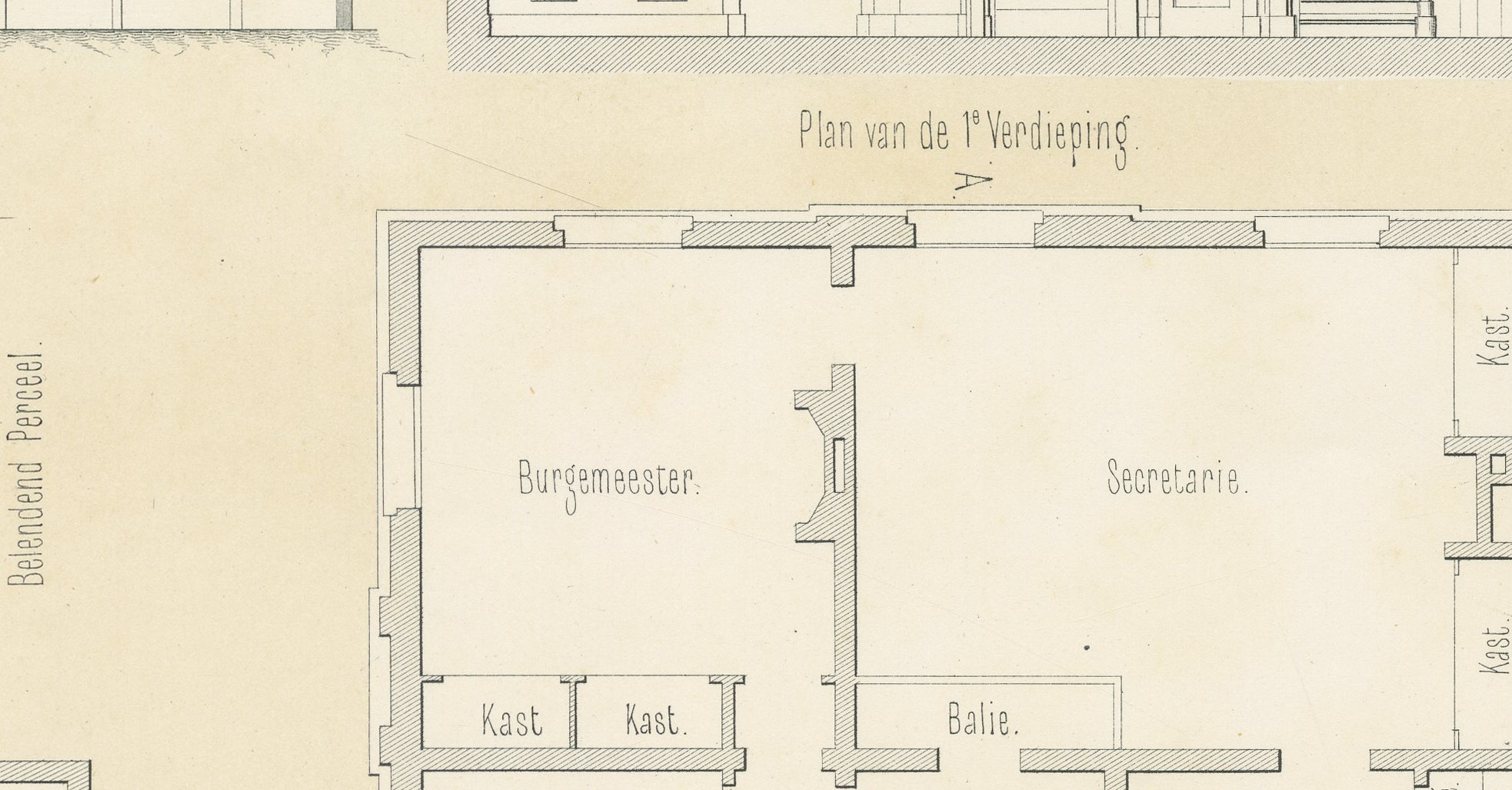 Unbuilt Breukelen Town Hall Design, Dutch Architecture Print, Leliman, 1865-1866, view 4