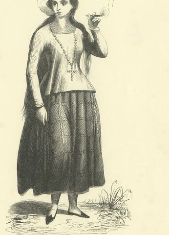 Woman of the Island of Guam, Antique Wahlen Costume Print, 1843-1844, close-up 1