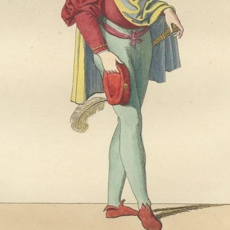 Italian Renaissance Dress: Noblewoman, Page, and Soldier in Fine Detail, 1845, close-up 1