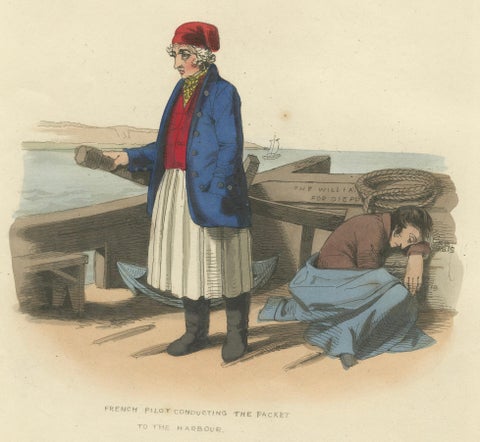 French Costumes and Trades, 3 Finely Coloured Prints by R. Bridgens, 1835, close-up 1