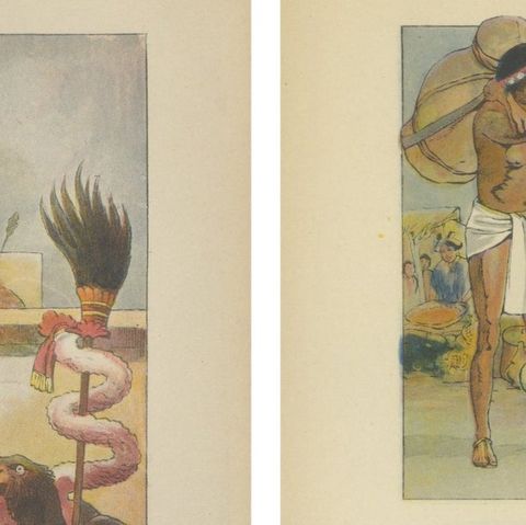 Aztec & Early Mexican Costumes, Set of 2 Antique Prints, 1500–1525, ca.1880, close-up 1