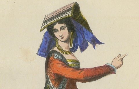 Young Roman Woman of Nettuno (near Rome) - Antique Costume Lithograph, c.1852, close-up 1