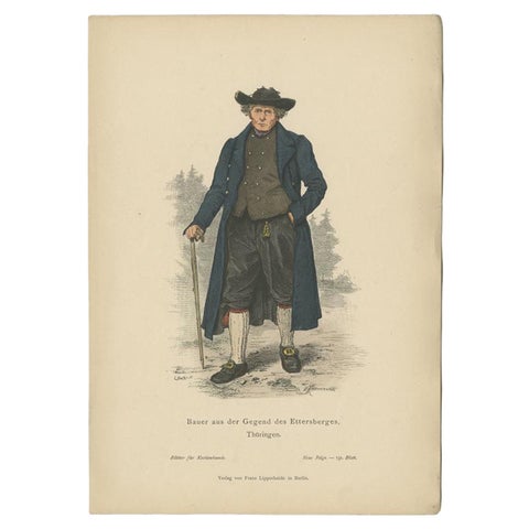 Antique Costume Print of a Farmer from the Ettersberg Region in Germany, c.1880