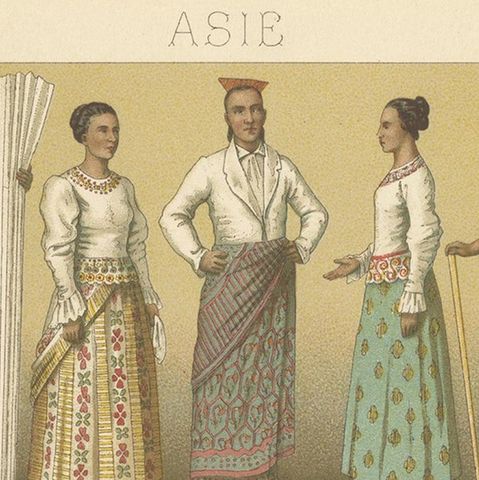 Pl. 38 Antique Print of Asian Clothing by Racinet, 'circa 1880', close-up 1