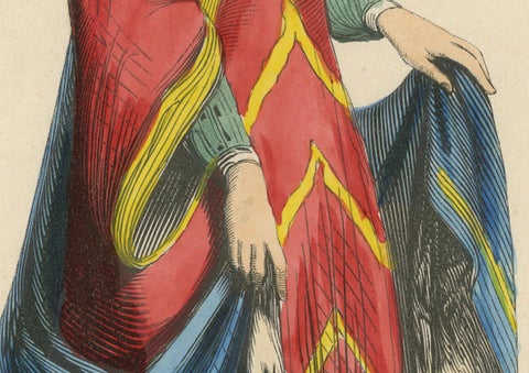 Renaissance Grace: A Lady's Attire in 'Costume du Moyen Âge', 1847, close-up 2