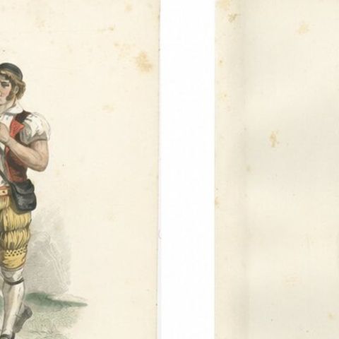 Four Antique Alpine Trades & Folk Costume Engravings, Switzerland & Tyrol, 1850, close-up 1