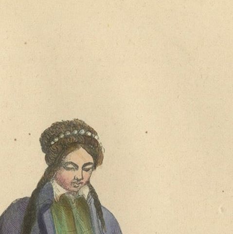 Tartar Family in Traditional Dress: 19th Century Ethnographic Illustration, close-up 5