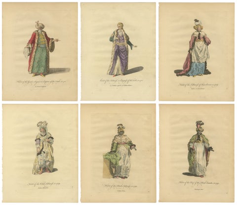 Set of 6 Ottoman Costume Prints, Hand-Colored Engravings, 1767