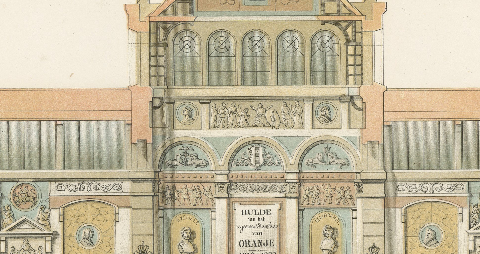Museum King Willem III, Elevation, Dutch Architecture Print, Leliman, 1865-1866, view 4