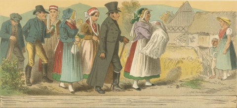 Silesian Folk Costume Scene, Prussia, Buchwald & Fischbach, c.1875, close-up 3