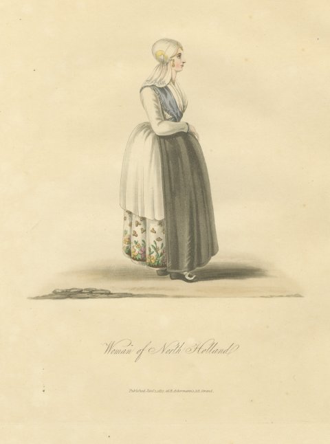 Woman of North Holland, Gold Head Ornament, Antique Ackermann Print, 1817