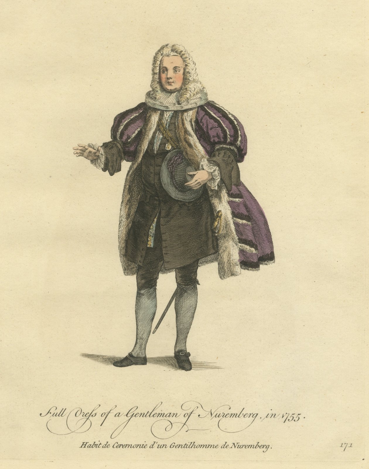 Gentleman of Nuremberg in Full Dress with Wig and Fur Gown, 1755, Jefferys 1757