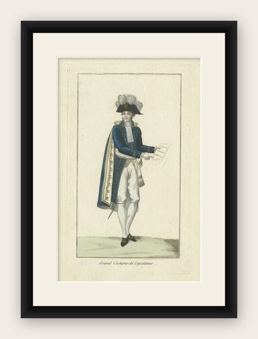 Antique Costume Print of a French Legislator, circa 1810, shown framed