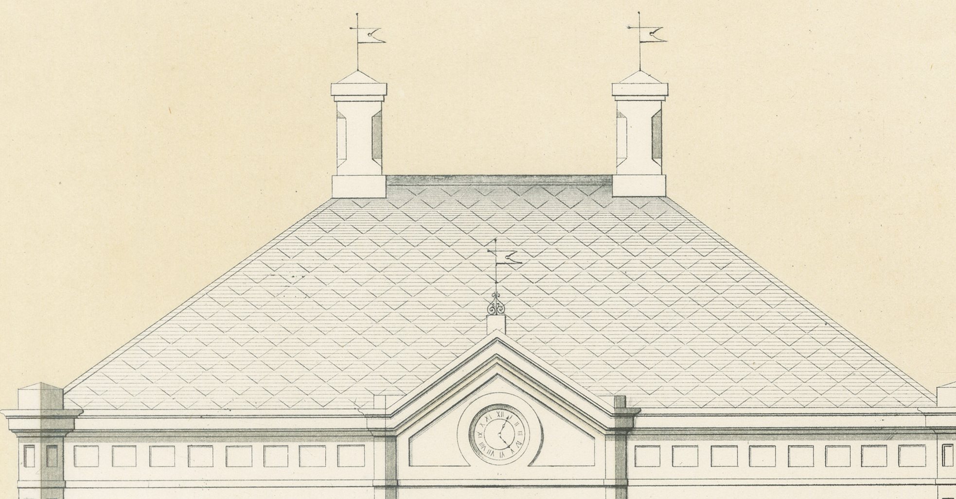 Unbuilt Breukelen Town Hall Design, Dutch Architecture Print, Leliman, 1865-1866, view 2