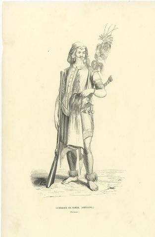 Warrior of Timor, Amfoang, Antique Wahlen Costume Print, 1843-1844