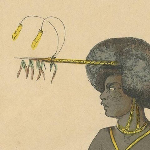 Antique Costume Print of a Papua from Dorey Harbour by Wahlen, 1843, close-up 1