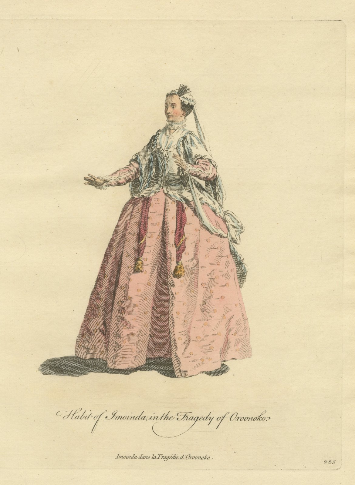Imoinda in the Tragedy of Oroonoko, Front View, Georgian Stage, Jefferys 1757