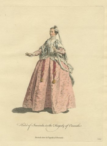 Imoinda in the Tragedy of Oroonoko, Front View, Georgian Stage, Jefferys 1757
