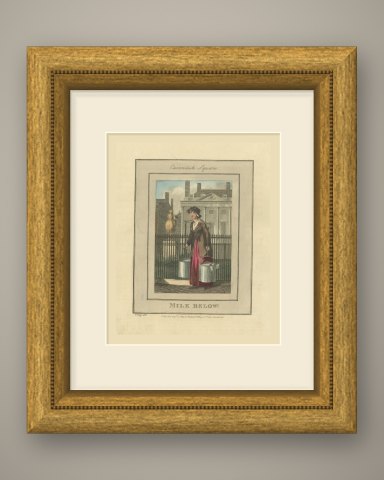 Milk Seller in Cavendish Square, Cries of London, 1804, shown framed
