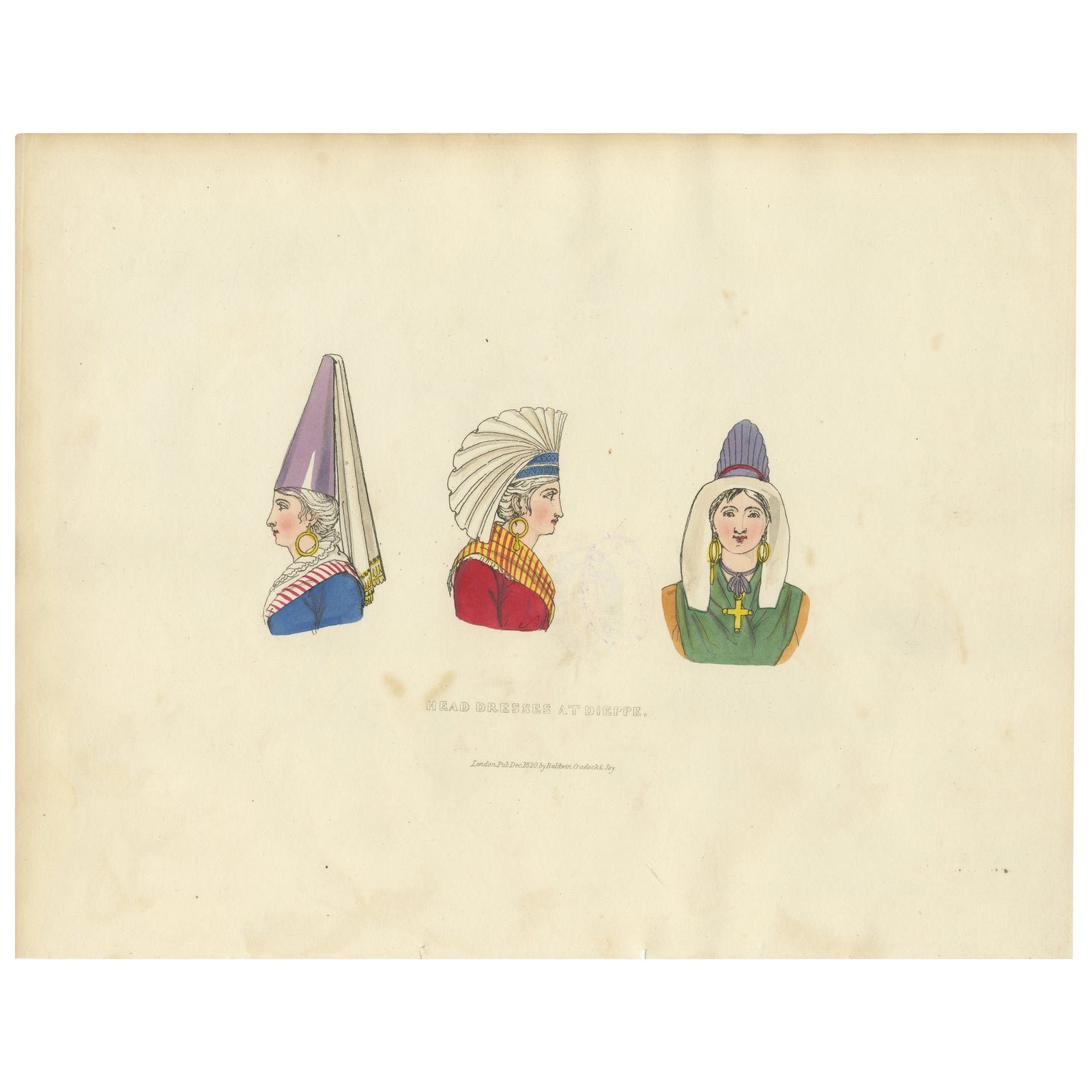 Traditional Head Dresses of Dieppe, France, Costume Study, 1823