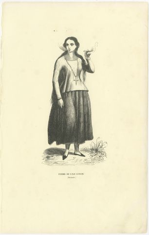 Woman of the Island of Guam, Antique Wahlen Costume Print, 1843-1844, view 2