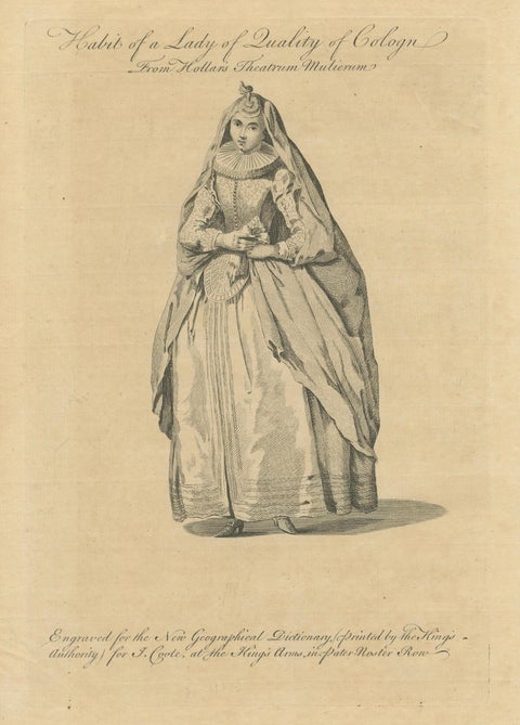 Lady of Quality of Cologne, Germany, Antique Costume Engraving, c.1795, close-up 1