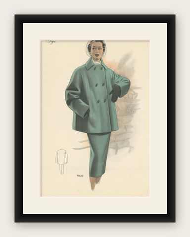 Vintage Fashion Print 'Pl. 16520' published in Le Tailleur Moderne, 1954, shown framed