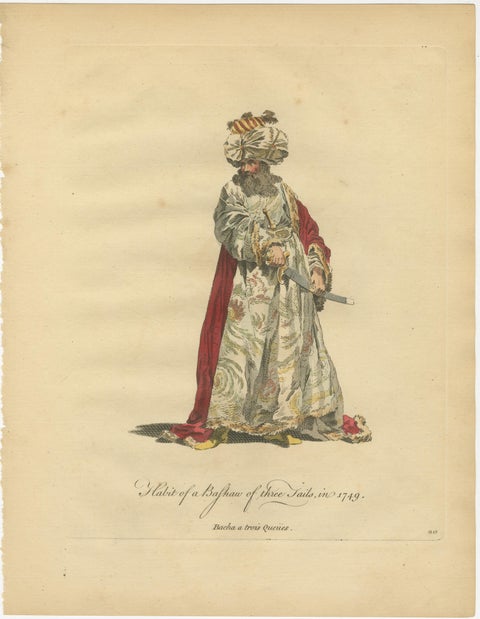 Ottoman Court Figures, Hand-Colored Costume Engravings Pair, c.1749, view 3