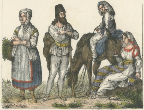 People of Istria, Eger and Transylvania, Hand Colored Lithograph, 1842, close-up 2
