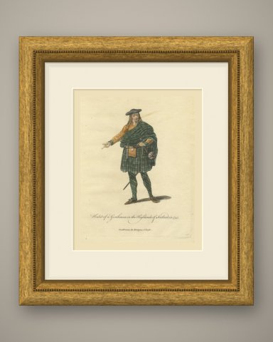 Gentleman in the Highlands of Scotland in 1745, Jefferys Costume Plate, 1757, shown framed