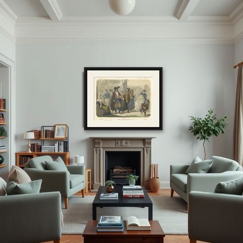 French Regional Costumes, Bretons, Parisians and Savoyard, c.1845, shown framed in a room