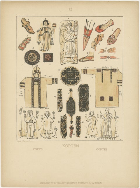 Antique Coptic Costume and Textile Plate, Hand-Colored Print c.1880, view 2