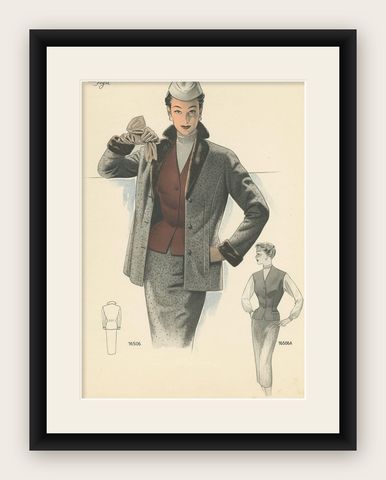 Vintage Fashion Print 'Pl. 16506' Published in Le Tailleur Moderne, 1954, shown framed