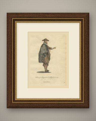 Physician in Holland in 1640, Hand Colored Jefferys Costume Plate, 1757, shown framed
