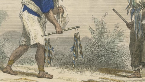 Mexican Market Indian and Firewood Seller, Hand-Colored Costume Print, 1865, close-up 6