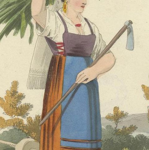 Costume Print: Female of Civita Castellana, 1820 Hand-Colored Engraving, close-up 6