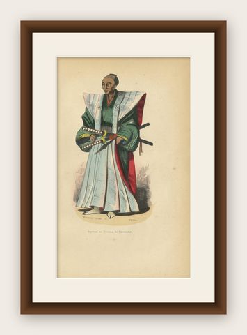 Antique Print of a Japanese Ceremonial Costume by Wahlen, 1843, shown framed
